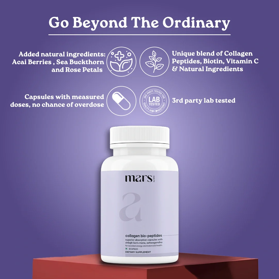 Mars Collagen Bio-Peptide Capsules with Collagen Peptides, Biotin & Vitamin C | Skin, Hair, Nails & Joint Support | 60 Capsules - Image 4