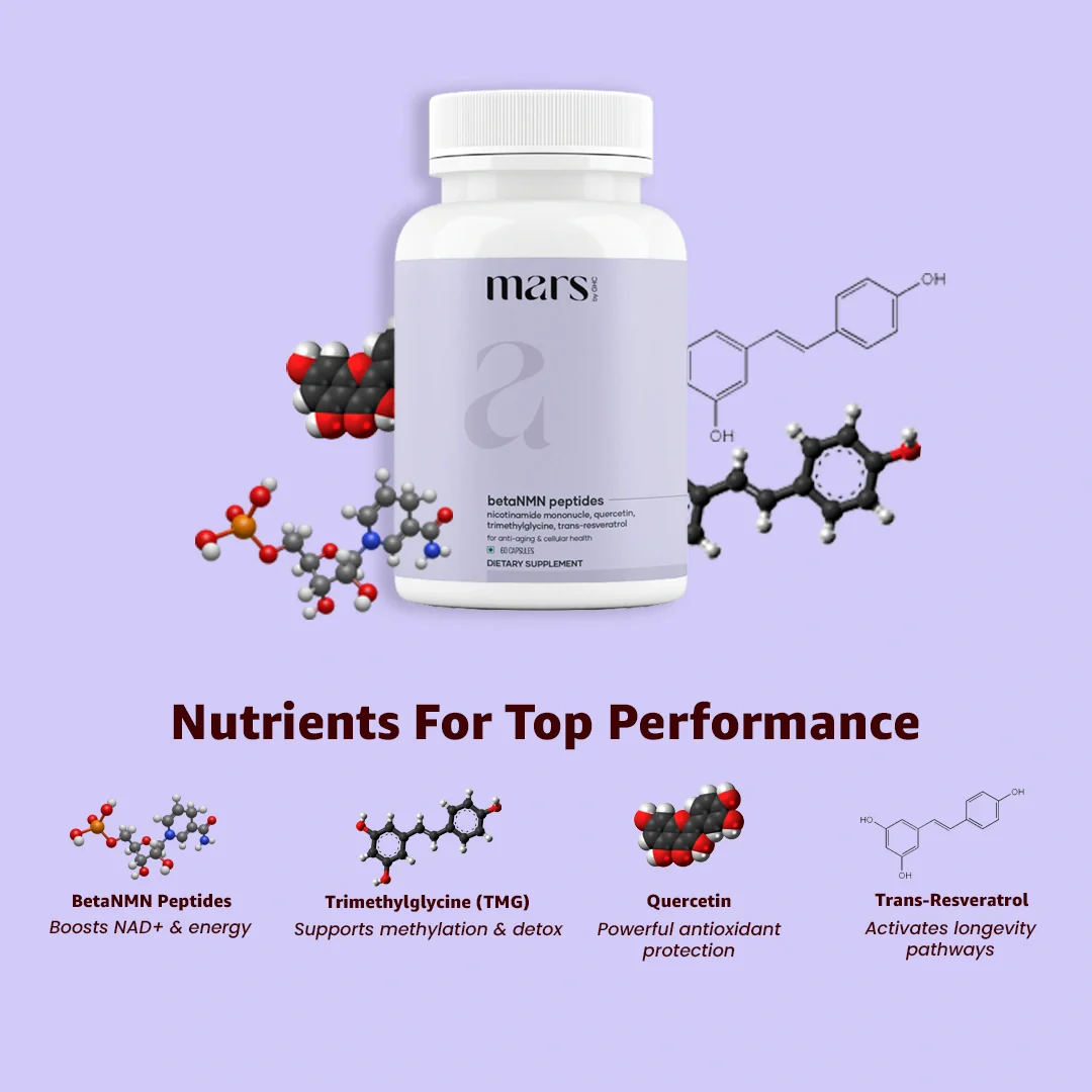 Mars BetaNMN Peptides 1000mg | NAD+ Booster with TMG, Quercetin & Resveratrol for Cellular Energy, Anti-Aging & Longevity - Image 10